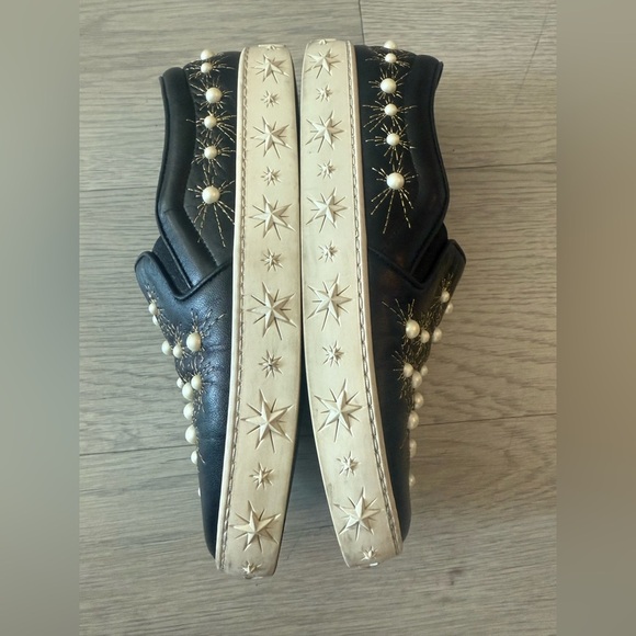 Aquazzura Cosmic Embellished Embroidered Leather Slip-On Sneakers Women’s Siz 37 - Picture 4 of 8